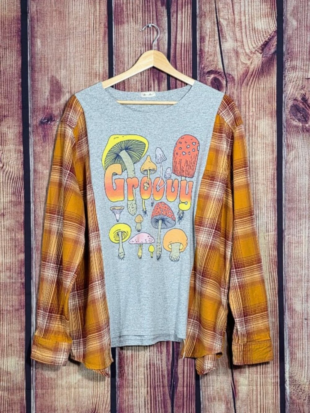Upcycled Groovy Hippie Flannel Tee Blouse 2X 3X